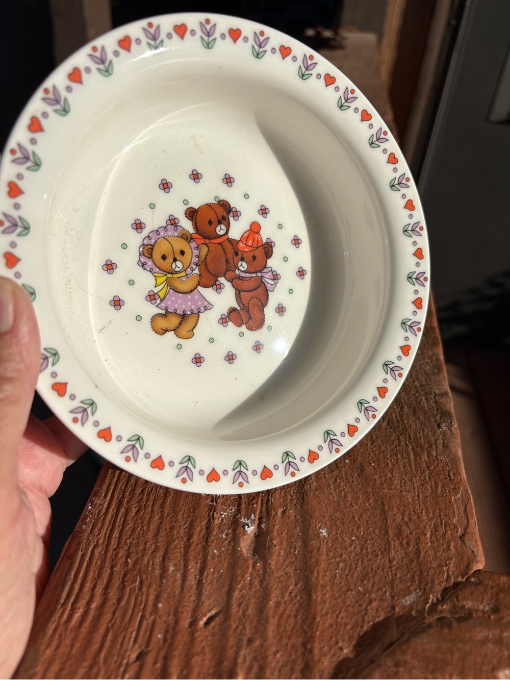 Children's Bear Themed Ceramic Party Bowl - White with Orange & Purple Accents